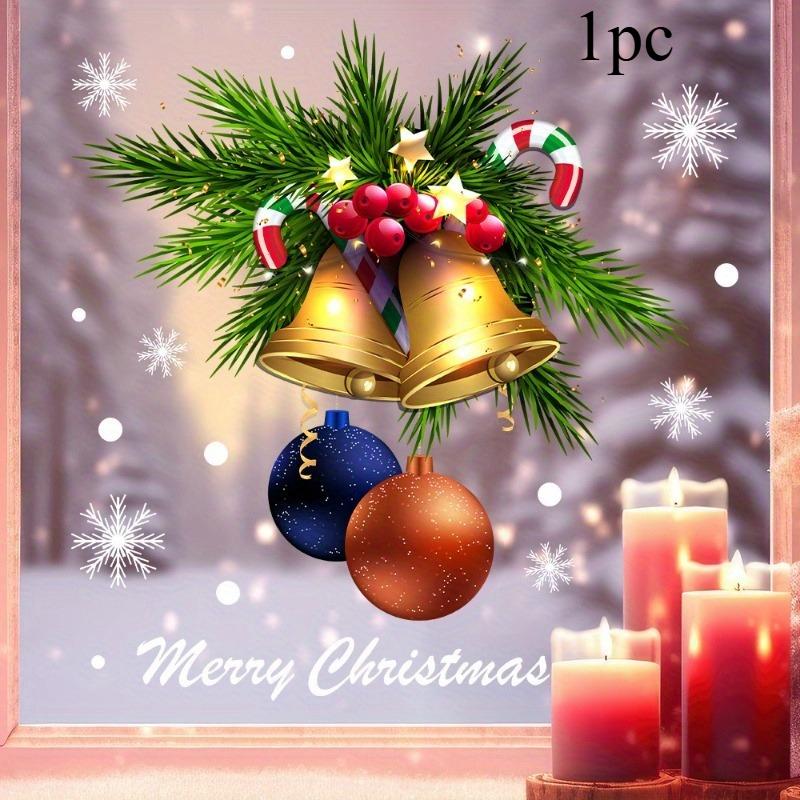 

1 шт./2 шт. Многоразовые статические наклейки на рождественские окна Золотые колокольчики Красные ягоды Снежинки Наклейки Счастливого Рождества Декор для комнаты