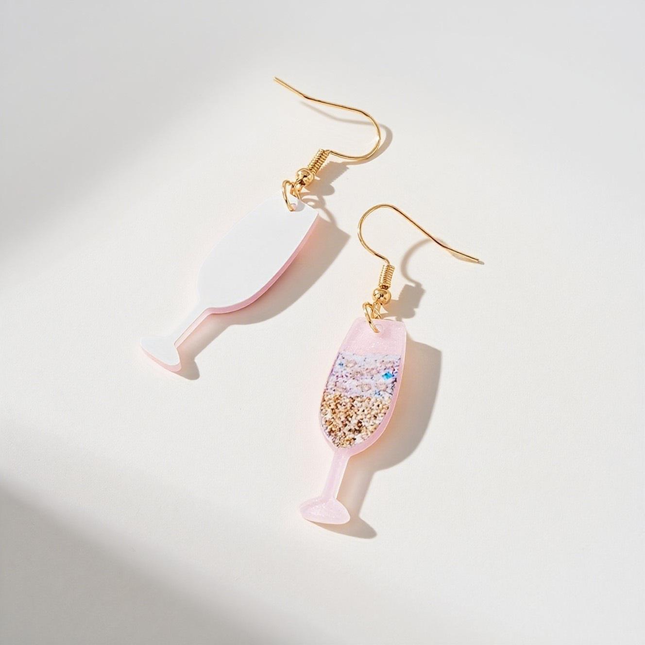 Stylish Fresh Minimalist Pink Ocean Small Wine Glass Acrylic Ladies Earrings Earrings