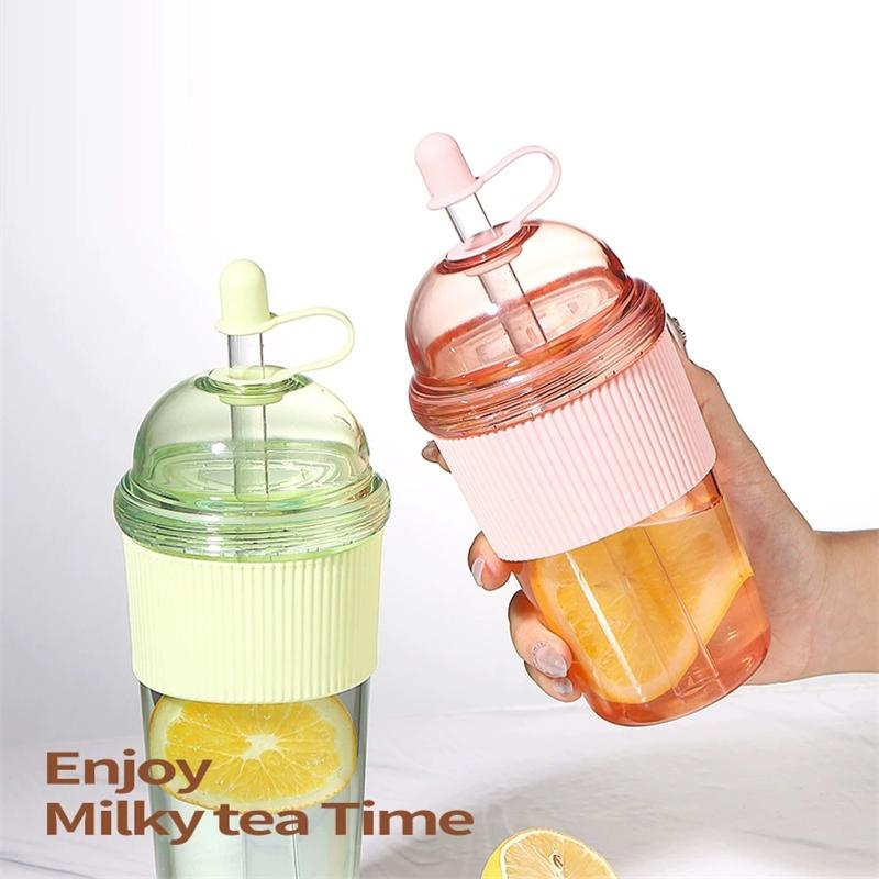 630ML Heat-Resistant Boba Tea Straw Cup Large Capacity Coffee Milk Tea Water Bottle with Lid Plastic Tumbler for Milk Tea & Boba