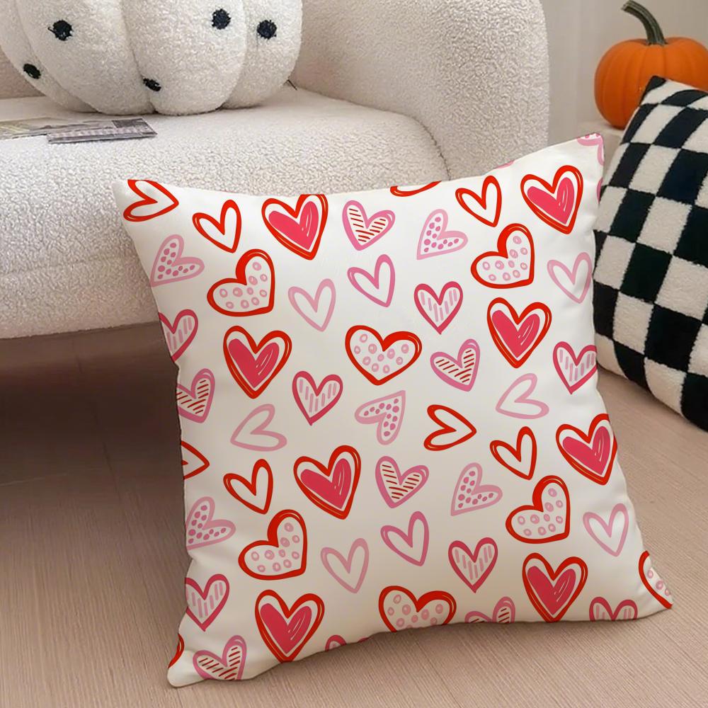 Valentines Day Gift with Heartshaped Pattern Cushion Cover Throw Pillow Cover Hidden Button Durable Polyester Chair Cushion