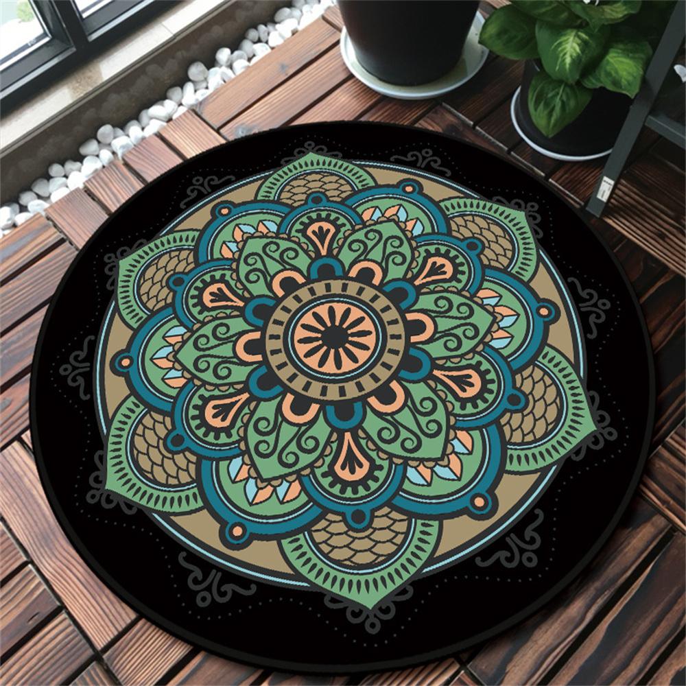 Mandala Carpet Dirt Resistant Black Round Carpet for Living Room Boho Flower Printed Floor Rug Anti-slip Blanket Home Decor Mats