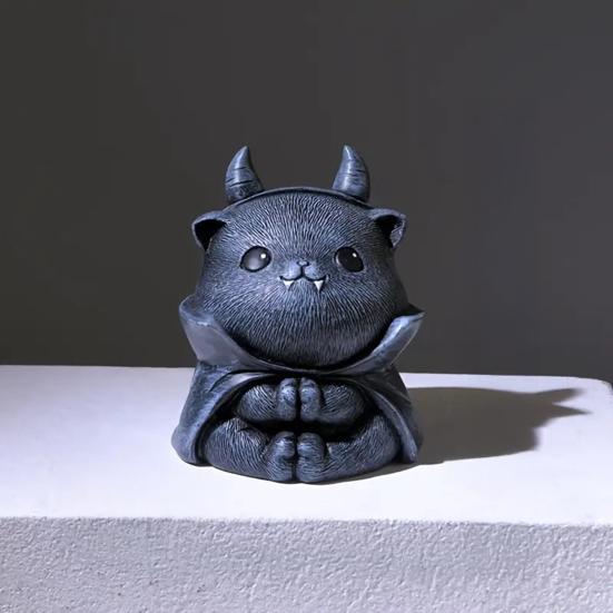 Magician Cat Statue Hand-painted Cat Figurine Collectible Halloween Decoration Desktop Cat Sculpture for Home Table Shelf Decor