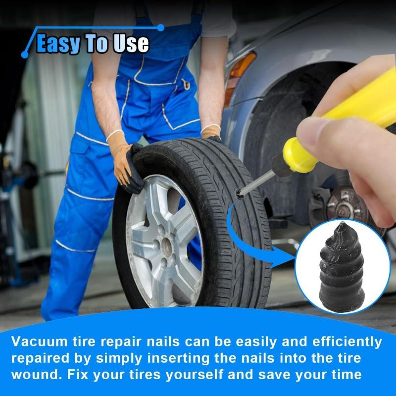 60PCS Tire Repair Rubber Nail with Screwdriver Tire Puncture Repair Tool Kit Vacuum Repair Tire Screw Plug Kit fr Car Truck Bike