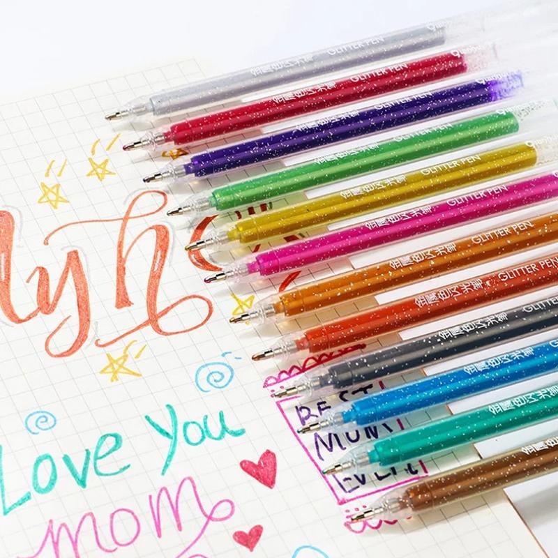 12 Colors Glitter Gel Pens 1.0Mm Color Gel Pen For School Office Coloring Book Journals Drawing Doodling Art Marker Pen