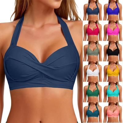 Damen-Neckholder-Bikini-Oberteil mit Raffung vorne und verstellbarem Bindeband für bequemen Halt beim Schwimmen