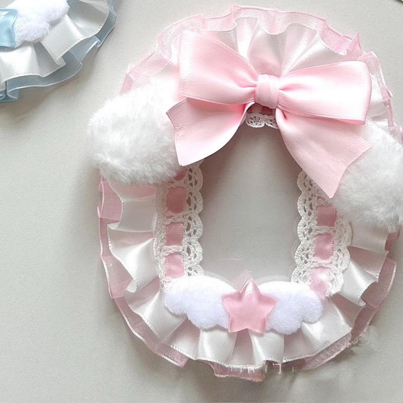 Cute Cat Ears Photocard Frame with Pearl Chain Handmade Lace Kpop Idol Card Holder 3 Inch Card Sleeves for Girls Bag Pendant New