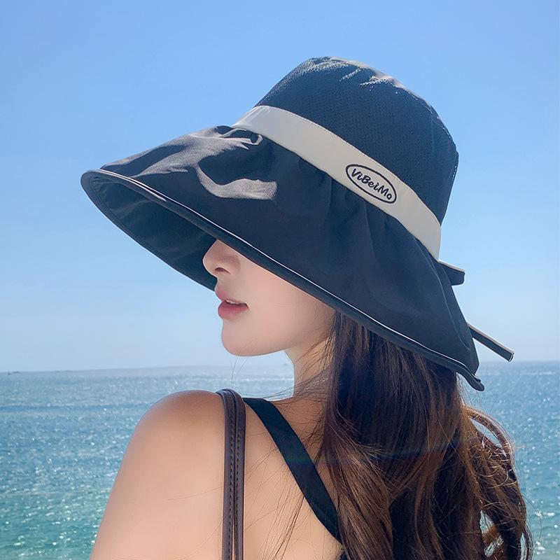 Patchwork Fisherman Hat for Women, Summer Breathable Versatile Wide-Brim Sun Hat, Japanese Style Bowknot UV Protection Bucket Hat
