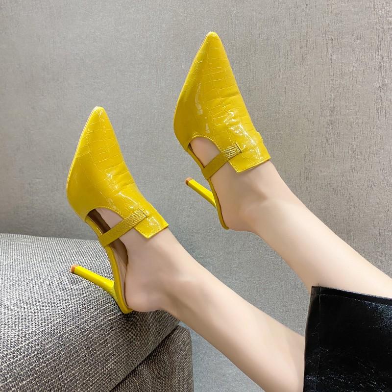 Fashion Spring New Baotou Slippers for Women Fashion Pointe Deep Mouth Slip-on High-heeled High-heel Sandals with Anti-slip Resistance