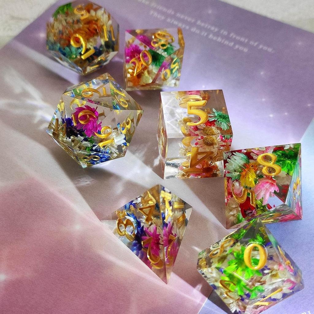 D&D DND Dice Set Dungeons and Dragons Gift RPG MTG D20 Polyhedron Resin Dice Handmade with Sharp Edges Role-Playing Board Game Digital Teaching