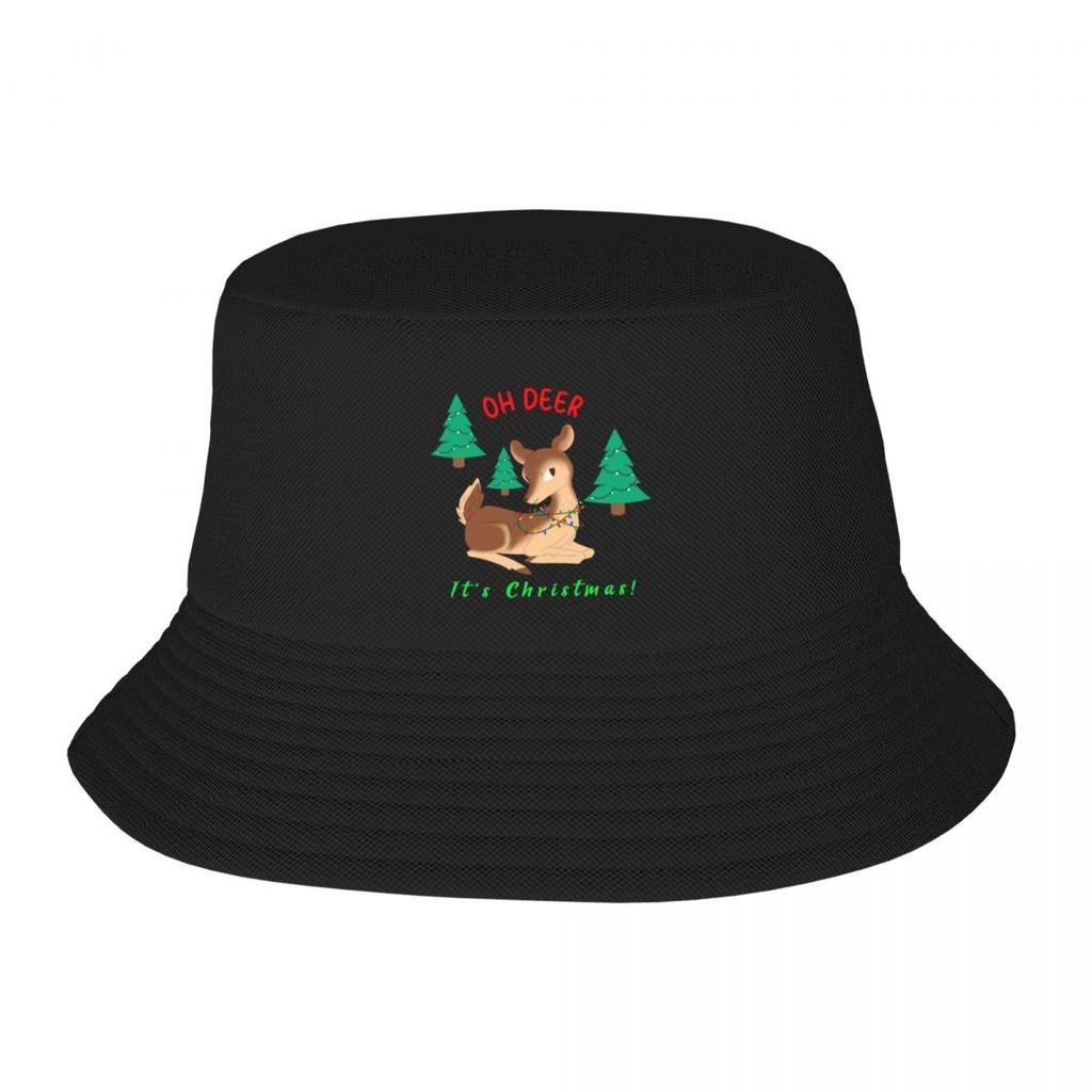 NEW Oh Deer Its Christmas Bucket Hat Wild Ball Hat Black Uv Protection Solar Hat Cap For Women Unisexs