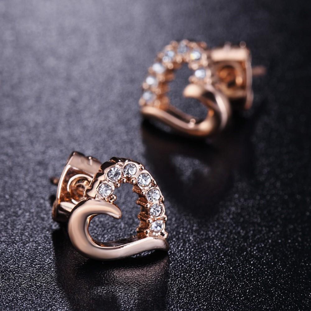 Cute Love Heart Crystal Stud Earrings CZ Rose Gold Plated Earings For Women Ear Jewelry Gift Trend DWE327