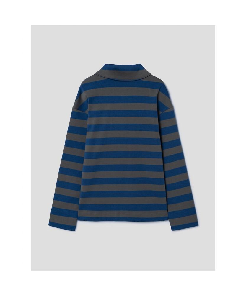 8SECONDS Round Collar Striped T-Shirt Blue