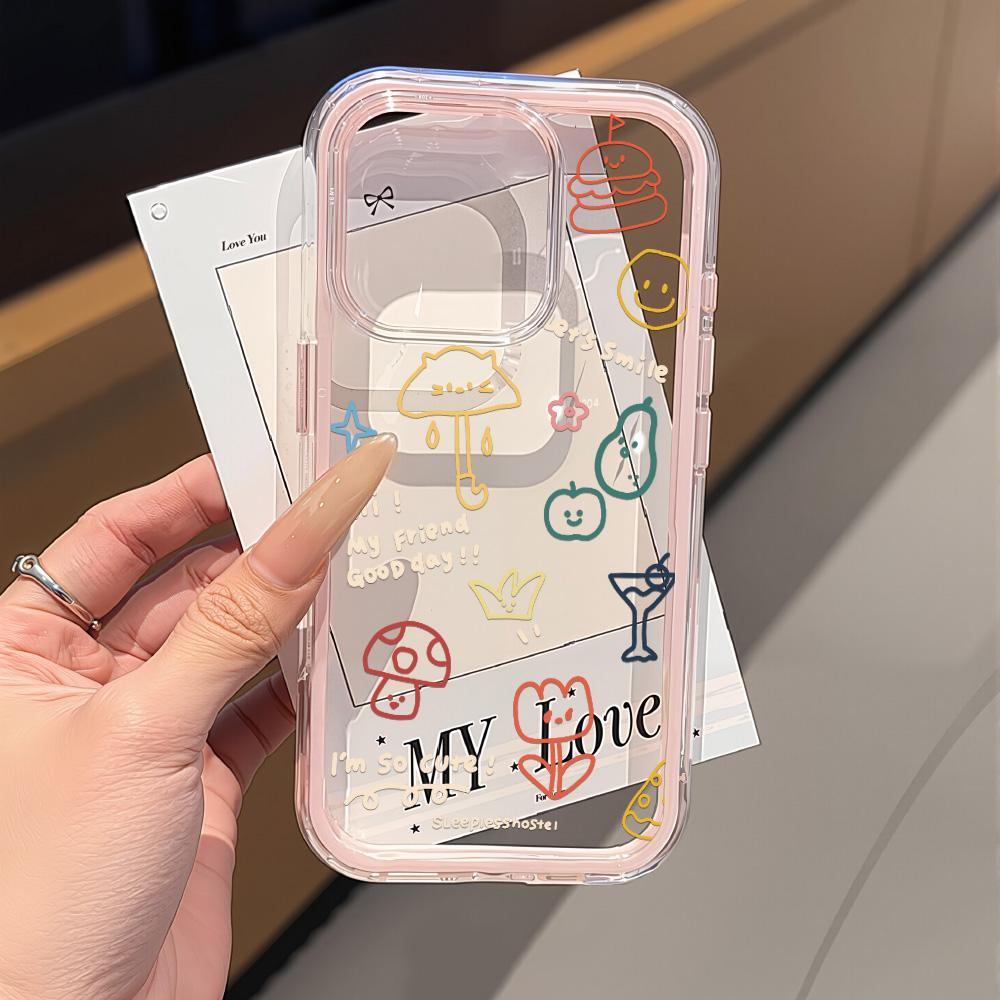 2 IN 1 Pink Flower Clear Phone Case For iPhone 16 Pro Case For iPhone 11 12 13 14 15 17 Pro Max 17 Air Soft Shockproof Cover