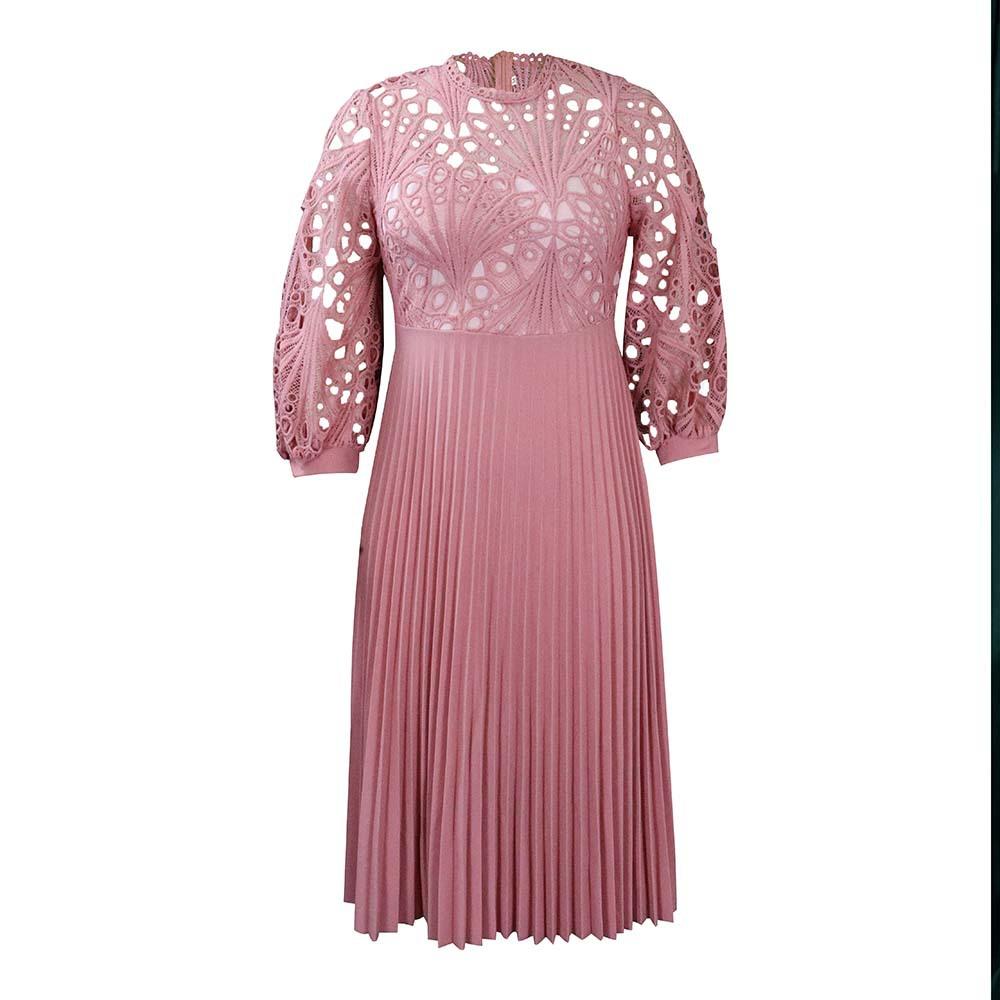Summer Oversized Lace Hooked Flower Sexy Hollow Out Pleated Dresses for Women Cross Dress