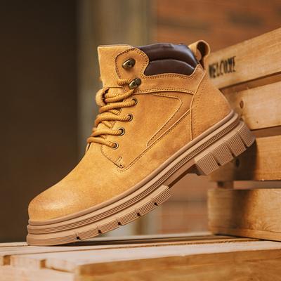 Leisure Walk High Top Shoes Suede Leather Ankle Boots Non-Slip Lace-Up Mens Motorcycle Boots Classic Wear-Resistant Hiking Botas