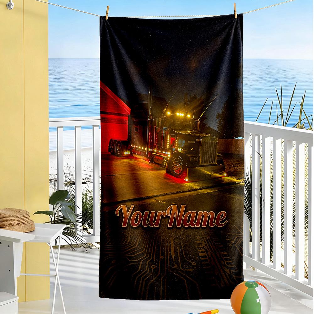 Kw Heavy Trucks Personalized Text Beach Towel Quick-Dry Soft Microfiber Portable for SwimmingBeachCamping Travel Beach AccessoriesGym