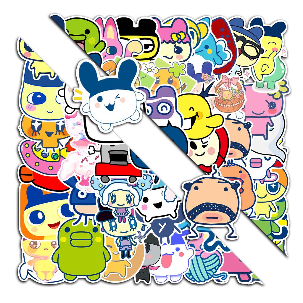 54 Cute Cartoon Tamagotchi Stickers for Skateboards, Stationery, and Notebooks - DIY Decorative Set