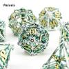 7 Pcs Silver Green Leaf Flower Metal Dice Hollow Metal Polyhedral Dice Set Suitable For Role-Playing Dice PropBoard Game Gift