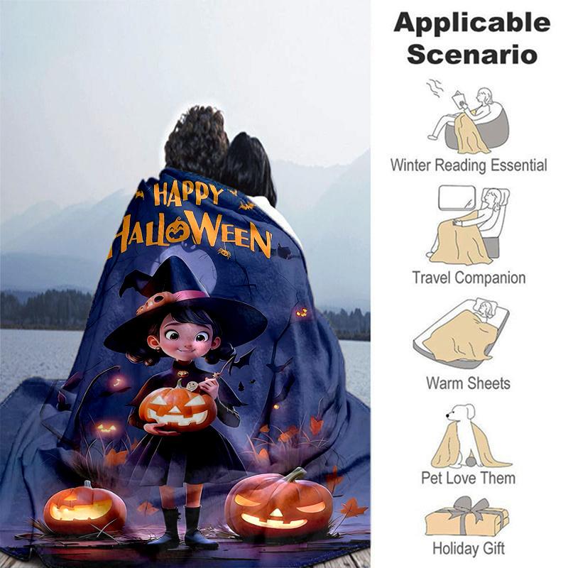 1pc Witch Moon Halloween Pumpkin Blanket  Soft Throw for Room Decor, Perfect Gift Idea, Living Room, Travel, Camping, Car Blankets