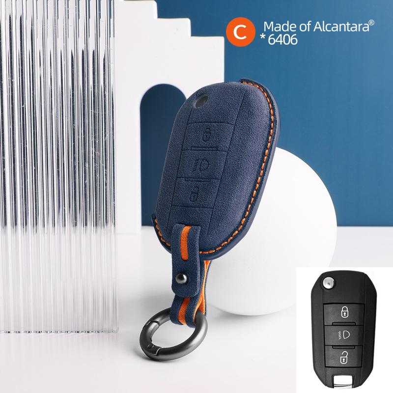 Interior Mouldings Alcantara Car Key Case Remote Buttons Cover Shell For Peugeot 3008 508 2008 5008 308 Suede Keychain Protector