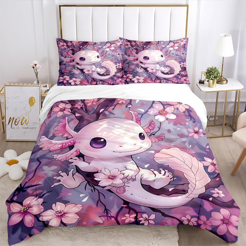 3pcs Axolotl On a Tree Printed Duvet Cover Set (1 * Cover+2 * Pillowcase, Without Core), Suitable for Home Bedroom, Guest Room, Dormitory Decorat