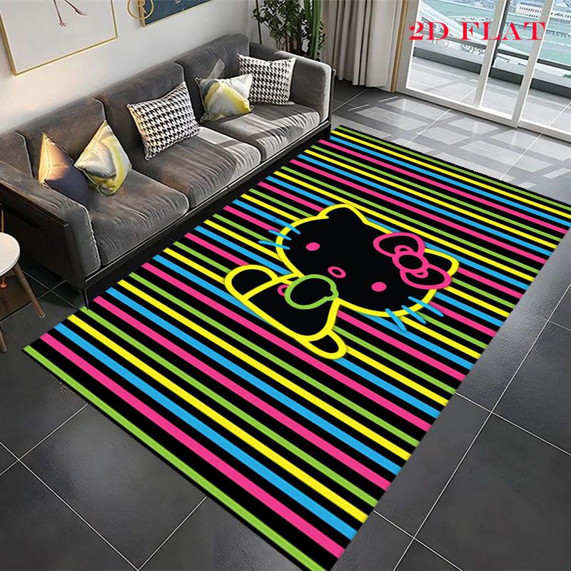 Hello Kitty Neon Stripes carpet Camping Trip Suitable For All Seasons Nap carpet Outdoor Plush carpet Bedroom