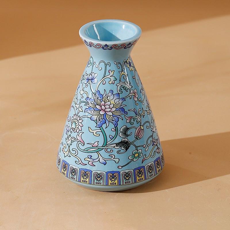 Small Ceramic Vase for  Handmade Elegant Vintage Chinese Painting  Enamel Glazed Porcelain Decorative Vases for Office Home