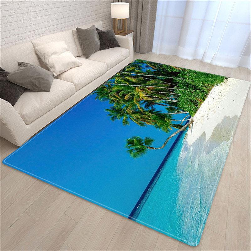 3D Printing Palm Tree Sea Beach Carpet Living Room Sofa Table Rug Bedroom Bedside Rug Dining Carpets Rug for Bathroom Decoration