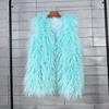 Plus Size Faux Shearling Vest Mid-Length Fur Coat Warm Sleeveless Jacket Women