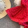 Elegant Polka Dot Ruffle Dress - Women's Spring/Summer Tie-Waist Long Sleeve Skirt