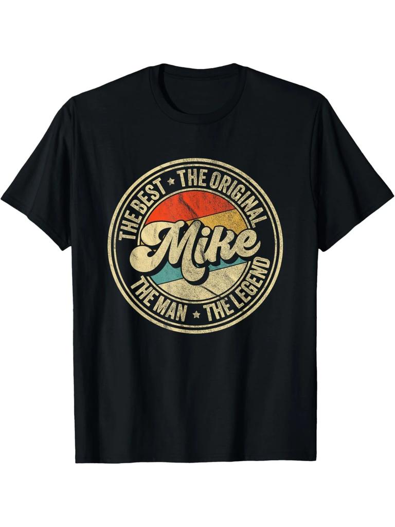 1 st Retro Grafisk T-shirt - Casual Bomulls-T-shirt med Geometriskt Mönster, Rund Hals