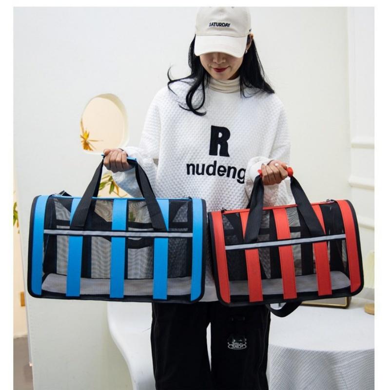 Collapsible Mesh Pet Carrier Bag Soft Sided Portable Travel Dog Cat Carrier Handbag with Shoulder Strap for Small Medium Puppies