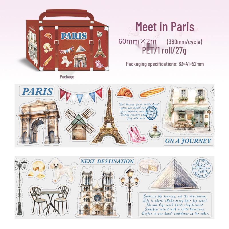 Beautiful Day Travel Tape: Roaming the World Series - City Journal Hand-drawn Décor, 6 Designs