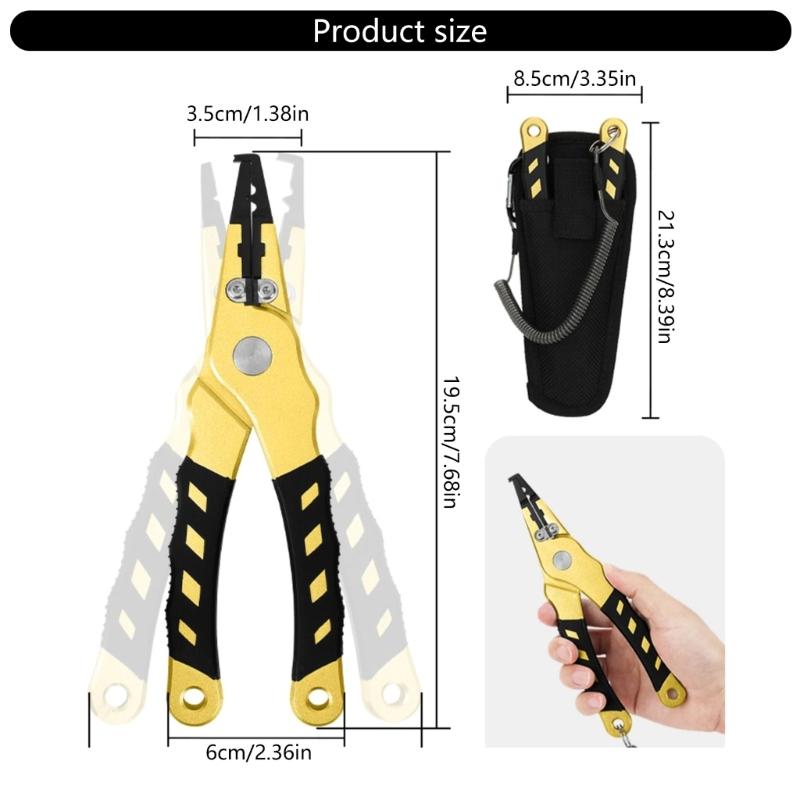 Fishing Plier Fishing Multitool Pliers Multifunction Braided Fishing Line Cutter Rings Opener with Sheath Coiled Lanyard