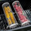 BBQ Grillkorb Edelstahl Rollgrillkorb Drahtgeflecht Zylinder Zylindrisch Tragbar Rund Outdoor Camping Grillgestell