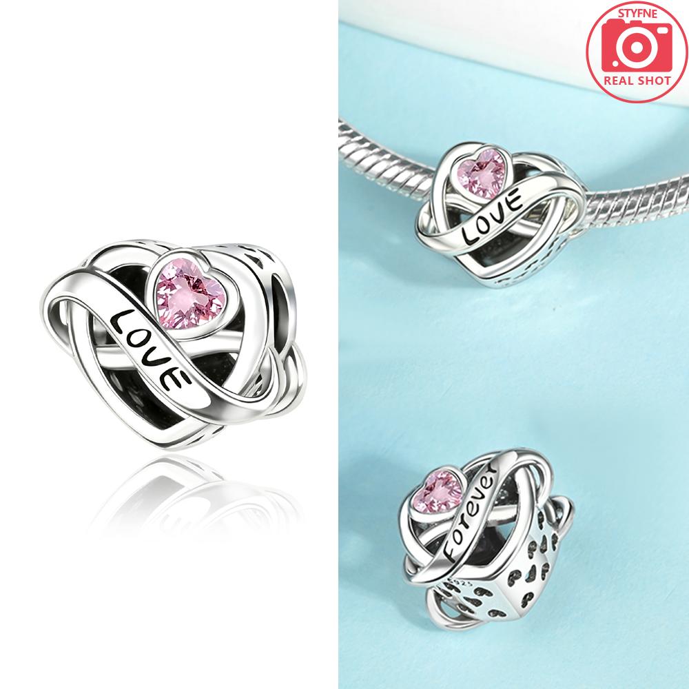 

Rose Gold Pink Zircon Love Heart Beads Fit Bracelet Charms Copper Original Jewelry Women Diy Accessories