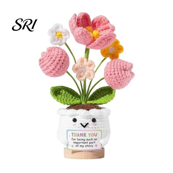 Healing Flower Design Positive Crochet Tulip Wildflower Thank You Gifts for Women Mom Friends Handmade Gift Potted Doll with Card Emotional