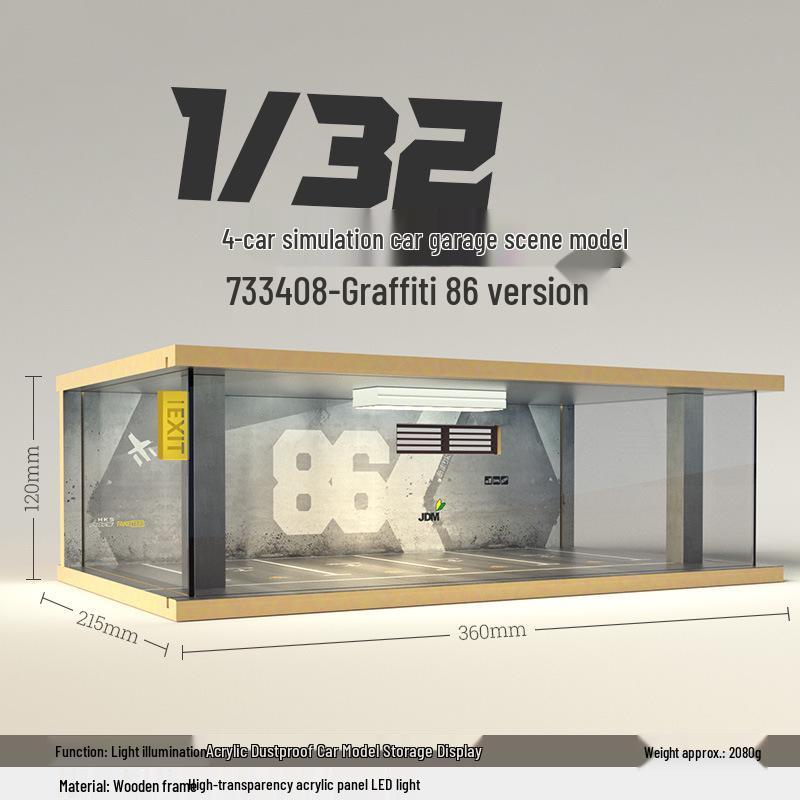 Wooden Car Model Garage with Lights - Cross-Border Simulation Dust Cover 1:32 Scene Ornaments.
