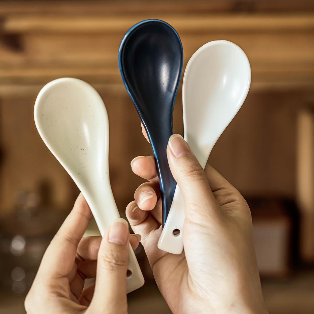 Household Solid Color Ceramic Spoon Spoon Practical Tableware Spoon Eating Spoon Drinking Spoon Restaurant Spoon Small Spoon