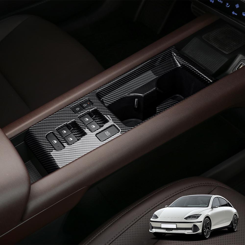 For Hyundai IONIQ 6 2023-2025 Car Turning Carbon Fiber Central Control Cup Holder Panel Cover Interior Accessories LHD