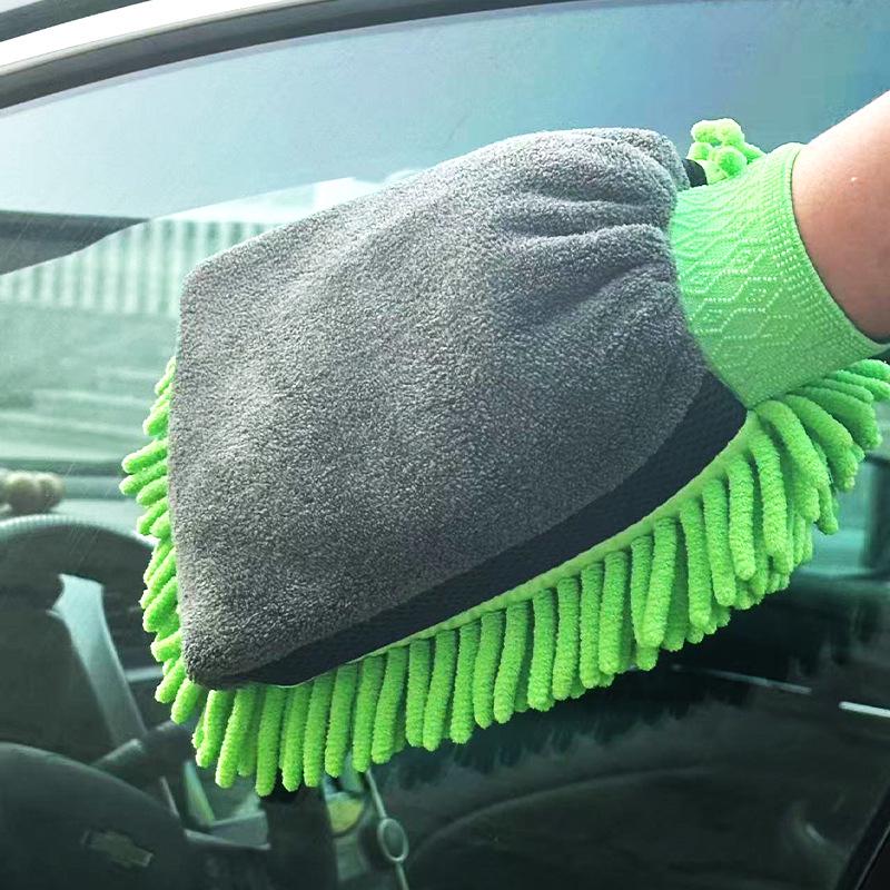 

Chenille Car Wash Mitt - Coral Insect Detailing and Scratch-Free Bear Paw Cloth (100g) 28x20 cm зелёный