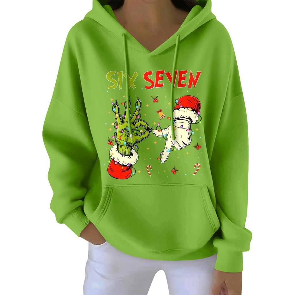 Damenmode Damen Leichter Langarmpullover mit Taschen Preppy Graphic Hoodie