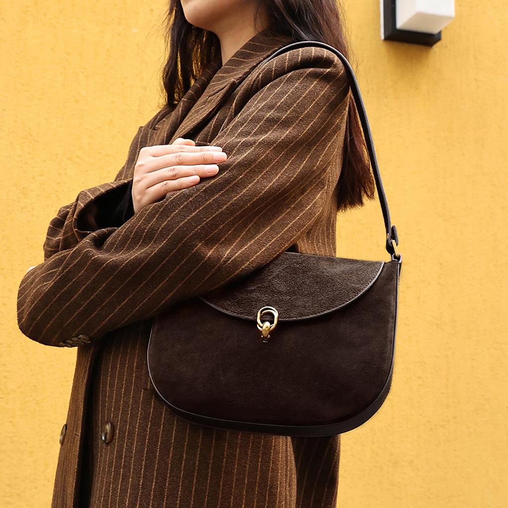 Elegante Borsa a Spalla da Donna in Vera Pelle Scamosciata, Stile Sella, per il Pendolarismo Quotidiano