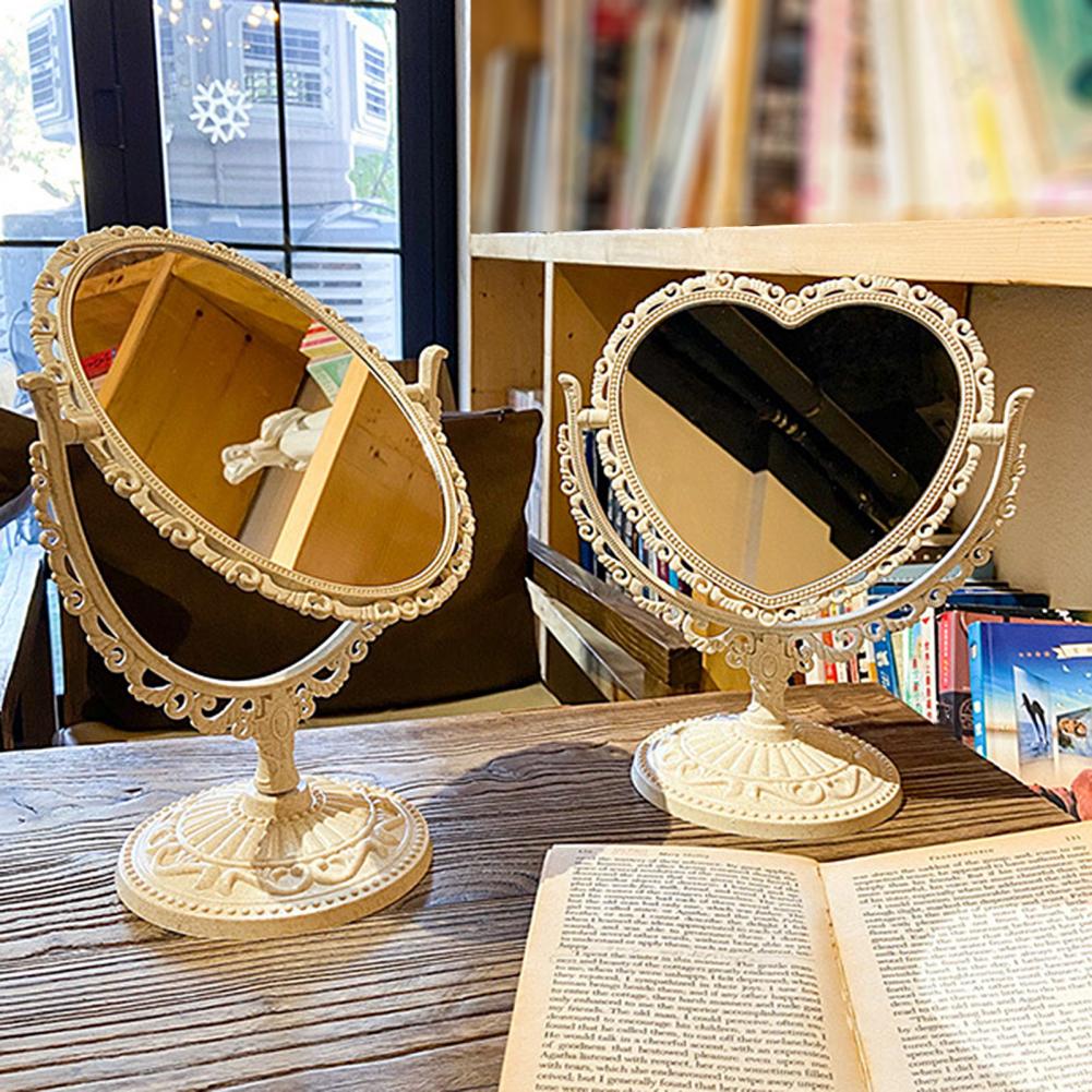 Desktop Mirror Classic Vintage Elegant Tabletop Makeup Mirror Heart-Shaped Princess Mirror