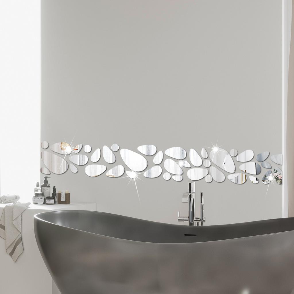 Adesivo de espelho em forma de seixo para fundo de parede de casa, sala de estar, quarto, adesivos