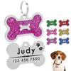 Dog Cat ID Tag Glitter Dogs Cats Name Pendant Tags Personalized Pet Collar Accessories Anti-lost Bone&Paw Tags for Small Dog Cat