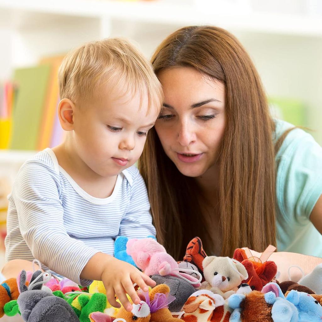 Skylety 60 Pack Mini Plush Animals for Christmas 30 Styles Bulk Mini Stuffed Animals Plush Toy Small Stuffed Keychain Cute Assortment for Carnival