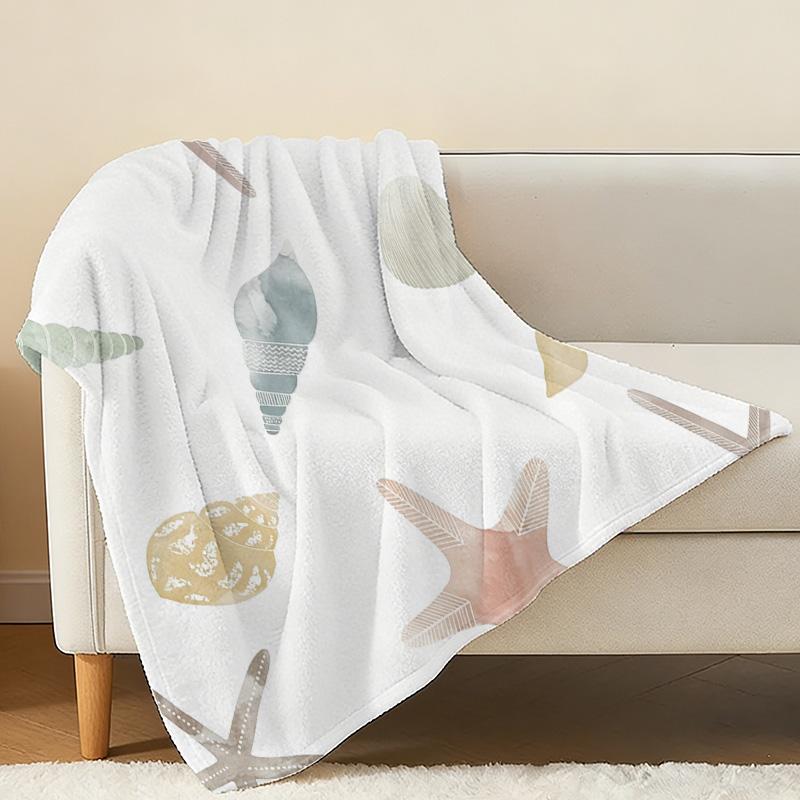 Soft Cozy Flannel Throw Blanket - Pill-Resistant Marine Seashell Starfish Design, Warm Home Decor Blanket, All Seasons, Halloween & Christmas