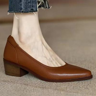 Retro High Heels Weibliche Spitz Flach Mund der Einzelnen Schuhe Frühling Herbst Feste Farbe Bequeme Pumpen Tacon Para Mujer