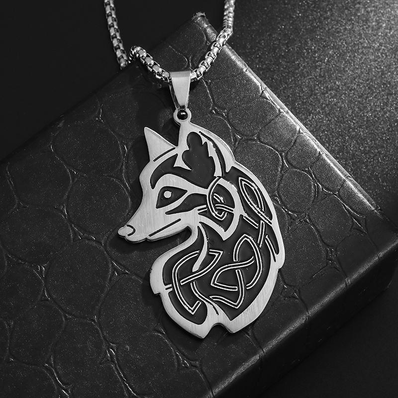 Exquisite Stainless Steel Personalized Celtic Wolf Head Pendant Necklace Men's Simple Jewelry Accessories